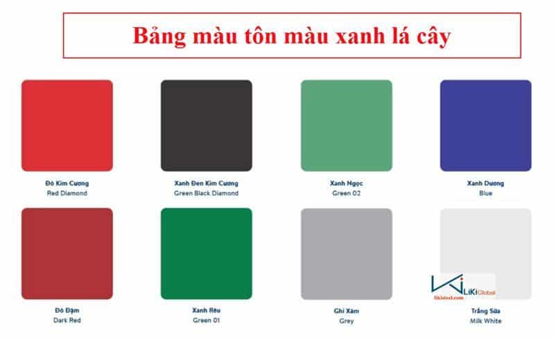 Bảng màu tôn màu xanh lá cây