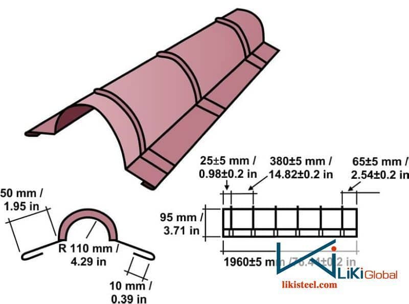 Kích thước tiêu chuẩn úp nóc tôn giả ngói