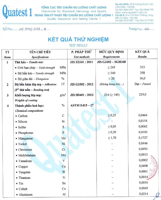 Chứng chỉ chất lượng JIS