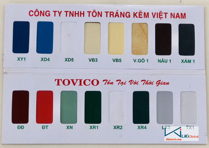 Bảng màu tôn Tovico với nhiều màu sắc lựa chọn