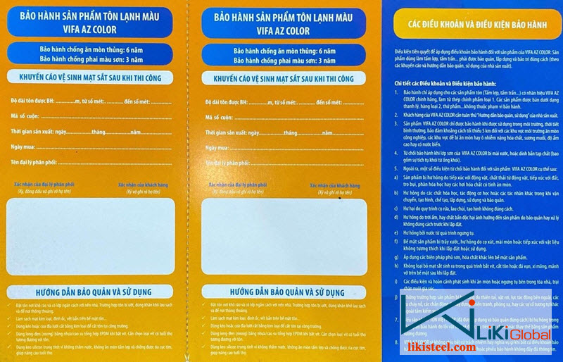 Chế độ bảo hành tôn Việt Pháp