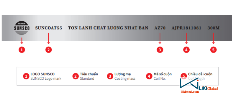 Thông tin dòng in trên tôn Sunco chính hãng